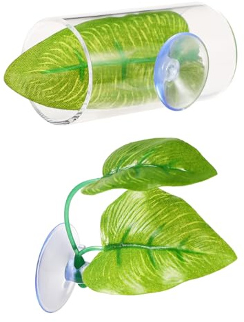 2st Betta Akvarium Tillbehör, Betta Fish Akrylrörstunnel Betta Fish Naturliga Livsmiljö Betta Fiskbladsdyna Betta Akvarium Dekorationer med Sugkopp för Akvariedekorationer