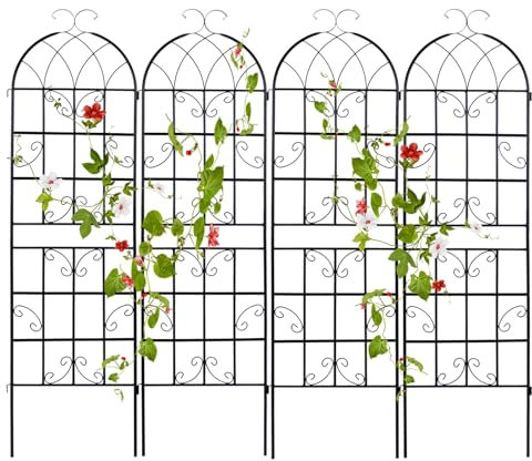 GiantexUK Garden Trellis, 6ft/7.2ft Tall Galvanized Metal Fence Climbing Plants Support Frame, Rustproof Lattice Grid Panels Barrier Edge Border for Rose Vine Vegetable (180x50cm, 4pcs, Black)