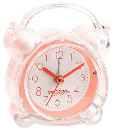 Sunicon Kids Alarm Clock, Quiet Design Cartoon Design Easy Setting Strong ABS Twin Bell Alarm Clocks Bedroom Desk Clock Analog Quartz Nightlight Clock for Bedroom Table Pink(Battery Not Included)