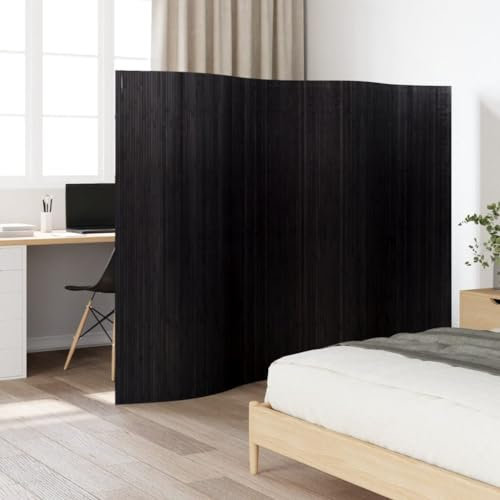 Myheimly Paravent Raumteiler Paravent Trennwand Spanische Wand Vlies-Rückseite Sichtschutz Bambusmatte Flexibel Stellwand Bambus Schwarz 165x250 cm Bambus