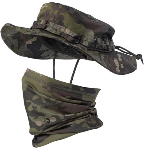 CAMOTER Camo Boonie Sonnenhut mit Gesichtsmaske, UV-Schutz, Fischerhut, Fischerhut für Jagd, Wandern, Militär, taktische Safari, Camo Cp Green, Einheitsgröße