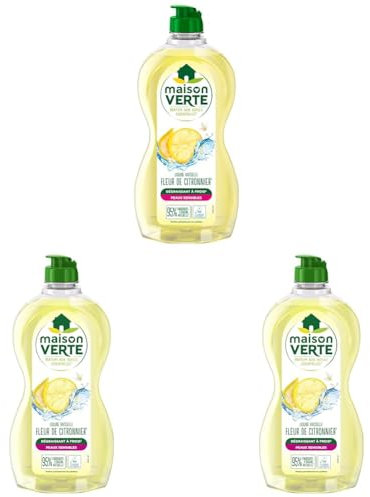 Maison Verte - Parfum aux Huiles Essentielles - Liquide Vaisselle - Parfum Fleur de Citronnier - Dégraissant à Froid - Pour Peaux Sensibles - 95% d'ingrédients d'origine naturelle - 500ml (Lot de 3)