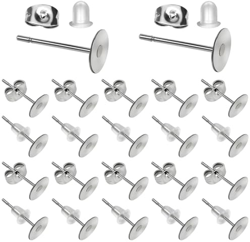 TOAOB 500 Stück Ohrstecker Rohlinge Edelstahl 5 mm Ohrstecker Stecker | Ohrring mit Butterfly Verschluss und 4.5 x 6 mm Transparentem Kunststoff Ohrring Stopper Set für DIY Schmuckherstellung
