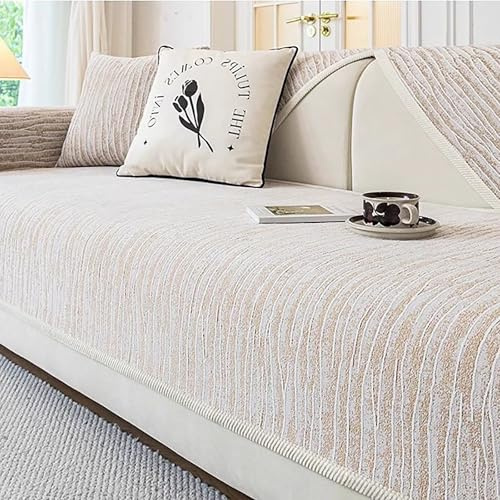 Be&xn Vintage Couch Überzug Chenille Sofaschoner, rutschfest Wasserdicht Sofabezug 1/2/3/4 Sitzer Sofa Überzug für Ecksofa Sektionssofa(Khaki, 110 * 240cm)