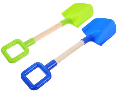 ZUNOXAZ 2pièces Lot de Pelles De Plage Manche Bois Jouets De Sable pour Garçon Fille Outils De Jardinage Portables pour Sable Et Neige Bleu Et Vert