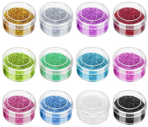 Awenity Set di 12 polveri glitterate per bambini, 12 colori, glitter extra sottili, nail art, trucco del corpo, artigianato, muco, biglietti e artigianato, luccichio per progetti fai da te e make-up