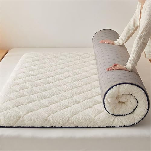 Japanische Bodenmatratze, extra dicke Futon-Rollmatratze für Erwachsene, Bodenbettmatratze für Gäste, weiß, 90 x 200 cm – bequeme Schlaflösung
