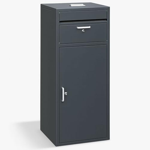 osoltus Paketbox Briefkasten 90 x 40 x 40 cm stahlverzinkt und lackiert anthrazit | Standbriefkasten freistehende mit getrenntem Zeitungsfach und Paketklappe wasserdicht und wetterfest