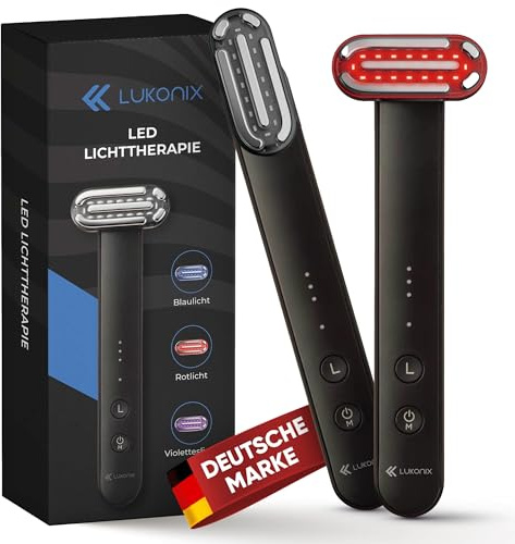 Lukonix EMS Gua Sha elektrisch Gesichtsmassagegerät gegen Falten [5-in-1 tragbar & wiederaufladbar] Guasha Rotlicht Maske Gesicht | Red Light Therapy Face Lifting Gerät mit Rot, Blau- & Violettlicht