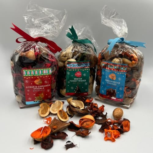 SGM 3pcs Holiday Potpourri Gift Set – Citrus & Cinnamon, Winter Forest & Gingerbread Scents – Decorative Pot Pourri Bags for Home, Christmas Decorations & Gift Sets