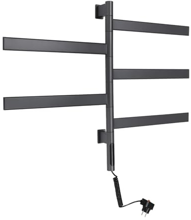 Radiateur sèche-serviettes, électrique, 120 W, avec écran LED, écran tactile, porte-serviettes rotatif, temps et température réglables, gris