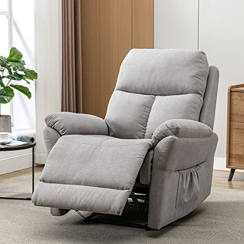 FammyLoft Recliner Chairs with Side Pockets, Heavy Duty and Safety Motion Reclining, Recliner Armchair Adjustable for Living Room/Bedroom, Fabric Upholstered Chair, Grey