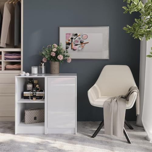 Vicco Kommode Sherry, Weiß/Weiß Hochglanz, 80.2 x 76 cm | 2 Teile, zur Aufbewahrung von Kleidung und Accessoires geeignet
