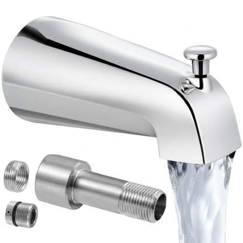KES All Metal (Inside and Out) Tub Spout with Diverter, 5-3/8 Slip-On Bathtub Spout with Stainless Steel Inner Core, Tub Faucet Replacement Fits 3/4″, 1/2″ IPS, 1/2″ Copper Pipe, Chrome, PTSN301-CH
