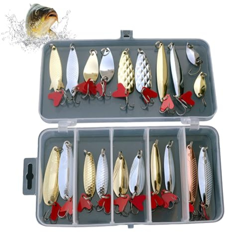 Lawnrden Señuelo de Cuchara | Señuelos de Pesca con Cuchara, 21 unids/Set de señuelos de Pesca de Metal, Cebo Giratorio con anzuelos triples para lubina salmón