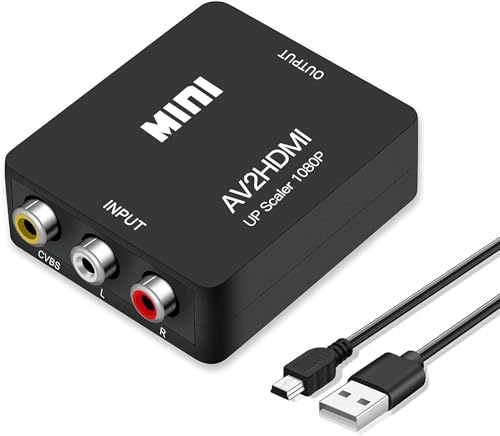 SYXLPA RCA to HDMI 1080P AV Converter Mini Composite RCA CVBS AV to HDMI Video Audio Converter Box Adapter Supporting PAL/NTSC with USB Power Cable