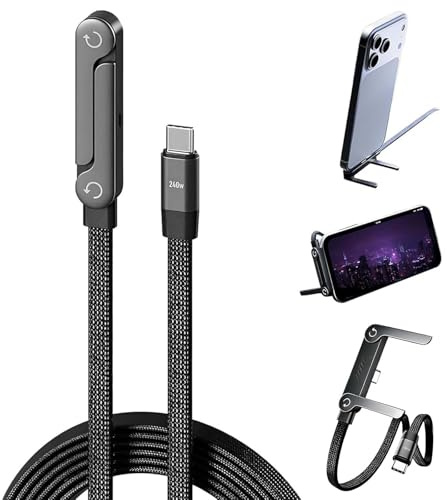 Bukbas 2-in-1 Invisible Holder Charger Cable, 240W Fast Stand Charging Cable 5 FT, Multi Charger Cord with Type C Multi-Angle Adjustable for Smartphones,Tablets,Laptops,and Gaming Devices