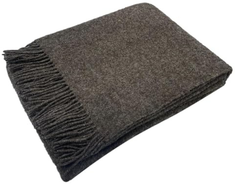 Alpenwolle Coperta di lana, 140 x 200 cm, Nuova Zelanda, 100% lana dalla Nuova Zelanda, plaid con frange (marrone)