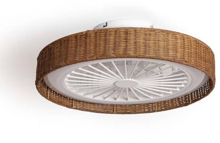 LEDKIA LIGHTING Ventilatore da Soffitto Nara Rattan Marrone con Luce LED CCT 1920 lm, Motore DC Silenzioso 15W, 7 Pale, 6 Velocità, 50 cm, 48 dB, Telecomando, Camera