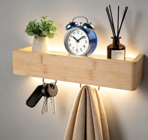 Tablero de llaves con estante, tablero de llaves de madera, soporte para llaves de pared, con 3 ganchos ocultos, multifuncional para pasillo, entrada, armario, dormitorio