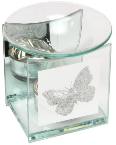 Hestia Oil Wax Tart Burner with Glitter Butterfly Design, 10 cm, Glass
