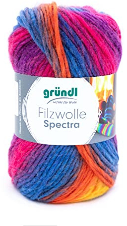 Gründl Filzwolle Spectra, 1 Knäuel á 100 g, Wild Berry Multicolor | OEKO-TEX zertifiziert, 100% Schurwolle zum Filzen, 100 m