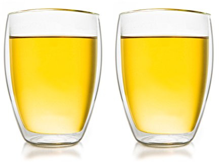 Creano doppelwandiges Thermoglas 250ml „DG-Hoch“, 2er Set, großes hitzebeständiges Trinkglas aus Borosilikatglas, Kaffee-/Teeglas