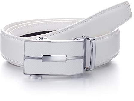 YEHMAN Herren Ratsche Automatik Leder Gürtel ohne Löcher mit Automatikschließe 3 cm Breite verstellbare grösse für Männer. Länge 125 cm, 505 weiß