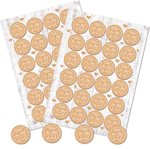 Logbuch-Verlag 48 SCHÖN DASS DU DA BIST Aufkleber rund beige natur braun weiß selbstklebend Sticker Geschenkaufkleber Hochzeit Geschenk Verpackung 4 cm