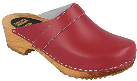 Vollsjö Dame Holzschuhe Leder Clogs EU, Lackleder-Rot,39