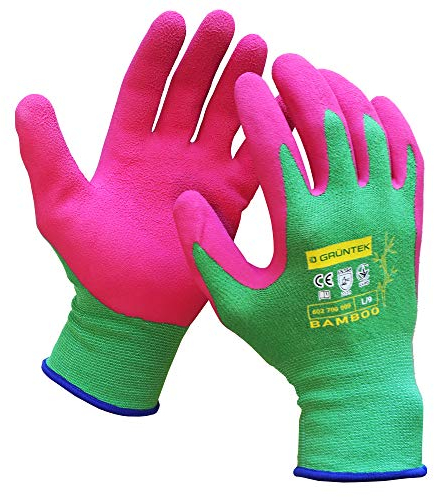 GRÜNTEK Bambus-Gartenhandschuhe – Atmungsaktive, flexible Schutzhandschuhe für Gartenbau, Handwerk und Mehrzweck-Einsatz mit Thermoschutz und rutschfestem Griff, nachhaltig