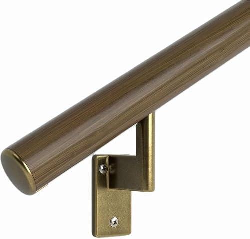 Pasamanos – truewood negro nogal con núcleo de aluminio, latón envejecido soportes de pared y tapas laterales – 1.6 redondo