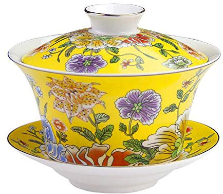 Eplze YBK Tech Grand bol à thé Gaiwan en porcelaine avec couvercle Gaiwan traditionnel chinois Gaiwan Sancai (jaune)
