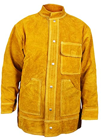 F Fityle Veste de Soudeur en Cuir, Vêtement Soudure Protection, Résistant à La Chaleur, Antiusure pour Travailleur/se - XL