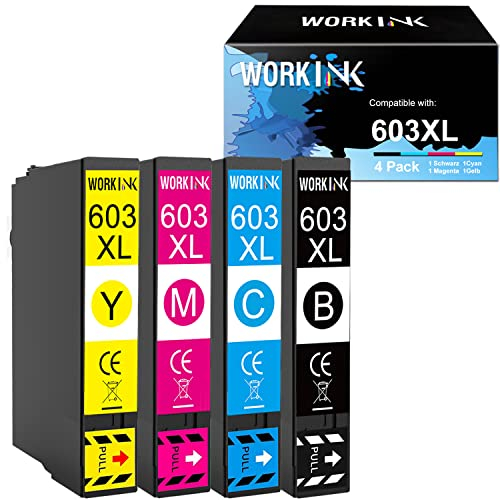 WorkInk 603 Druckerpatronen für Epson 603 603 XL Tintenpatronen für Expression Home XP-2150 XP-2155 XP-3150 XP-3155 XP-4150 XP-4155 Workforce WF-2810 WF-2830 WF-2840 WF-2850 (4er-Pack)