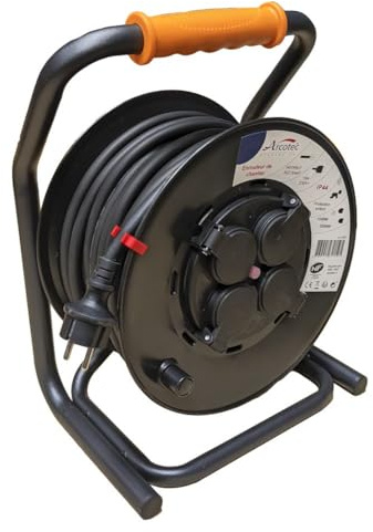 Enrouleur PRO de Chantier 3G2.5 25m IP44 Platine Fixe (Anti Twist) - Câble H07RN-F - 4 Prises 16A - Garantie 2 Ans