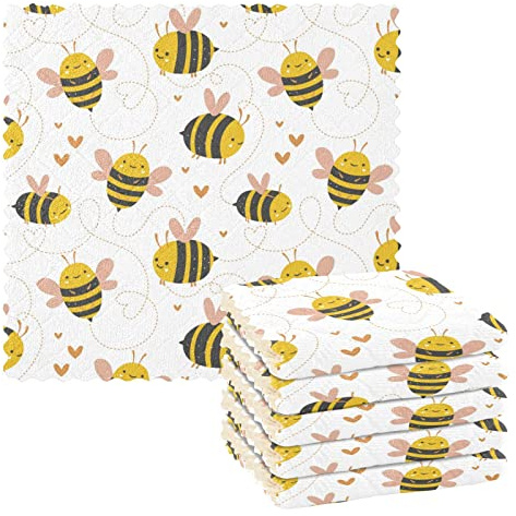 Mnsruu Lovely Little Bee 6 Pack Dish Towels, Kitchen Cloth Dishcloths Absorbent Reusable Dishtowels Washable Tea Towels Table Cleaning Cloths