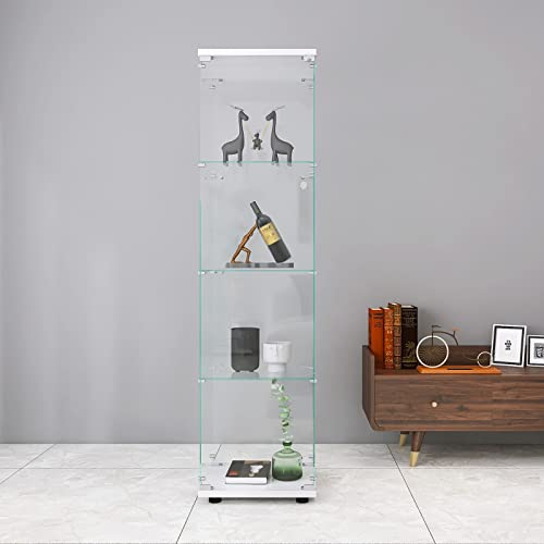 FANYUSHOW Glasvitrine Standvitrine in Weiß, Modern Glas Holz Vitrine Sammlervitrine Vitrinenschrank mit 4 Böden aus ESG für Sammlerstücke Bücher Wein, für Büro Wohnzimmer Küche, 164x42.5x36.5cm