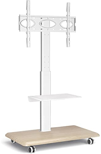 RFIVER TV Ständer Rollbar Fernsehständer Bodenständer TV Rollwagen Wagen mit Rollen für 26-70 Zoll Hoehenverstellbar Drehbar Holz Weiss | Max 35KG Vesa 400x400 mm