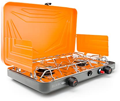 GSI Outdoors Selkirk 460+, Portable Outdoor Camping Stove, 2-Burner Propane Grill, 14,000 BTU High-Output Adjustable Burners, Integrated Igniter and Wind Guards