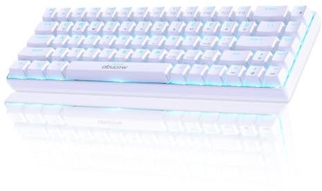 abucow 60% Mechanische Tastatur mit Blauer Hintergrundbeleuchtung, 91-Tasten Gaming-Tastatur, Hellblaue-Weiße Tastenkappen - Rote Schalter für EIN Premium-TIPP- und Spielerlebnis (Hellblau-Weiß)
