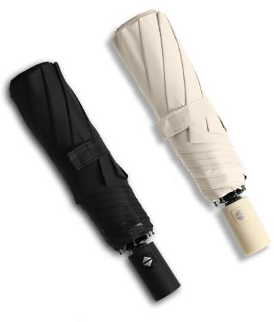 BAODINI Small UV Protection Travel Umbrella Compact for Rain and Sun UPF 50+ Windproof Portable 42 inch Umbrella for Women and Men Beige & Black