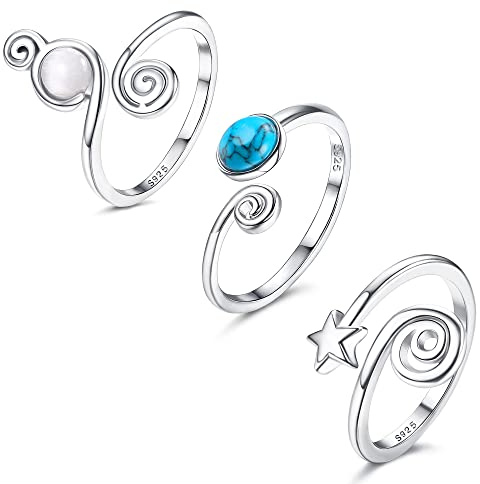 Sllaiss 925 Sterling Silber Zehenring Set - 3 Stücke Öffnen Schmetterling und Türkis Ringe mit Zirkonia, Verstellbarer Sommer Fußschmuck für Frauen