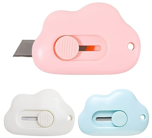 3Pcs Mini Box Cutter Brieföffner Cutter Messer Versenkbare Utility Messer | Tragbar Kartonöffner,Wolkenform Mini Art Cutter für Umschlag Paket Papierschnitt, Papier, Schachtel oder Verpackung