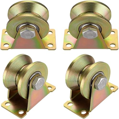 V-Nut-Stahl-Lenkrolle,Umlenkrollen für Seile,V-Nut Rollenrad Schwerlastrollen,Seilrolle Flaschenzüge,Umlenkrolle Stahlseil,Seilrolle Flaschenzüge für Flaschenzugsystem,Rolltore,Invertierte,4 Stück
