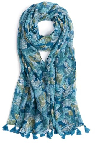 QIUTIMIY Scarf for Women Lightweight Soft Floral Printed Scarves Fall Winter Fashion Shawl Wrap with Fringe(Leaves-Blue Green)