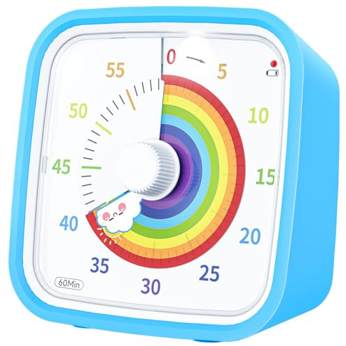 Yunbaoit Rainbow Disk Visual Timer with Protective Case, 60 Minute Countdown Timer for Kids and Adults, Silent Time Management Tool(Blue Rainbow)