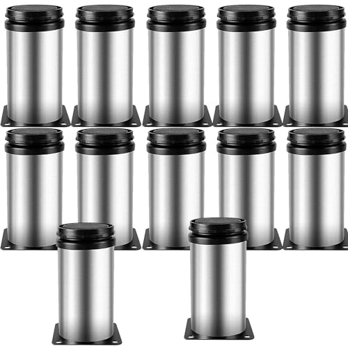 ZOENHOU 12 PCS 4-4.5 Inch Adjustable Furniture Legs, Round Stainless Steel Furniture Cabinet Legs Kitchen Feet Sofa Legs for Cabinet Wardrobe Sofa Bed Desk,100x62x50 mm
