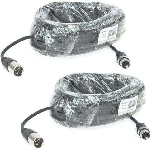 Paccs 2 Stück 20 m Mikrofonkabel Schwarz XLR Stecker male auf XLR Buchse female - Symmetrisch Audio Kabel DMX OFC-Kupfer