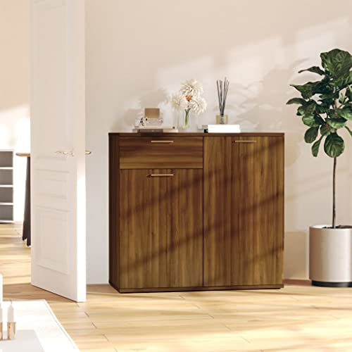Tino Tech 80x36x75 cm Sideboard mit Schublade Beistellschrank mit Tür Schubladenschrank Komodenschrank Aufbewahrungsschrank Flurmöbel Esszimmermöbel Holzwerkstoff Braun Eichen-Optik